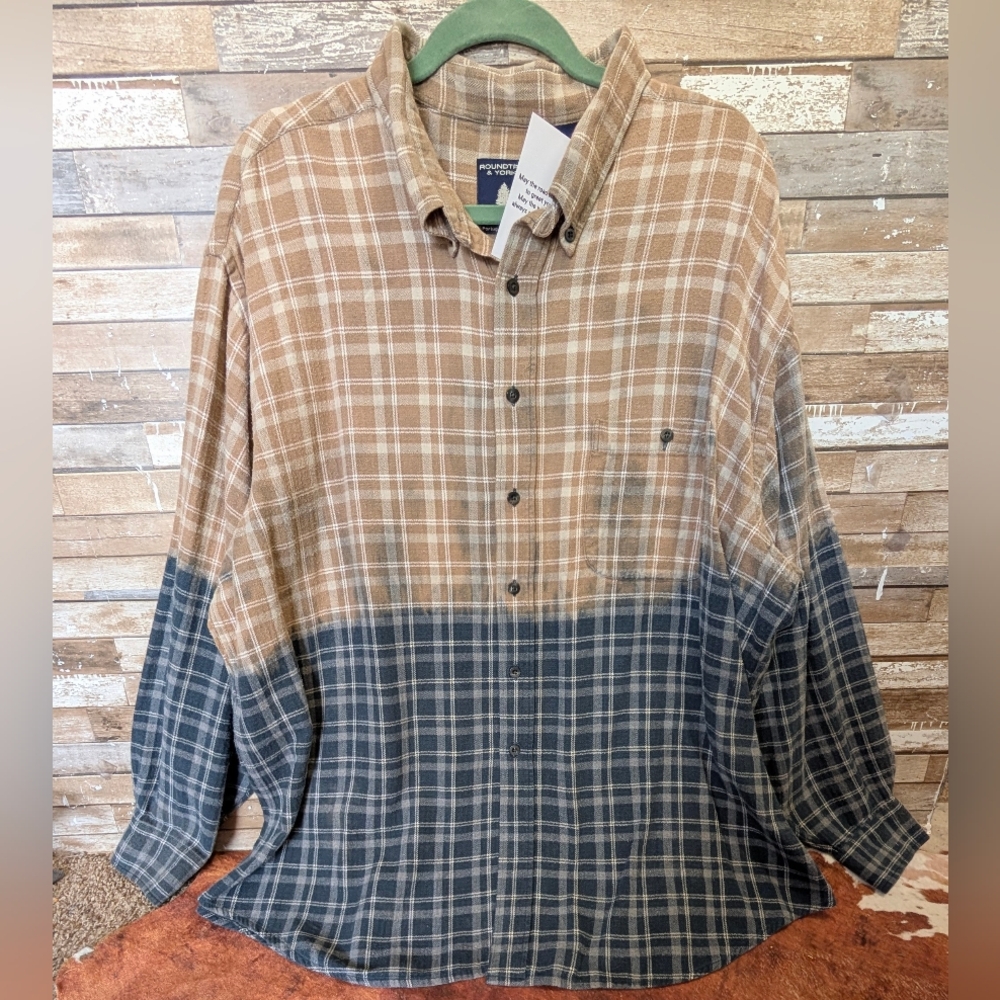 Bull Skull & Floral Design Upcycled Boho Western Dip Dye Bleach Flannel Shirt - Picture 10 of 15